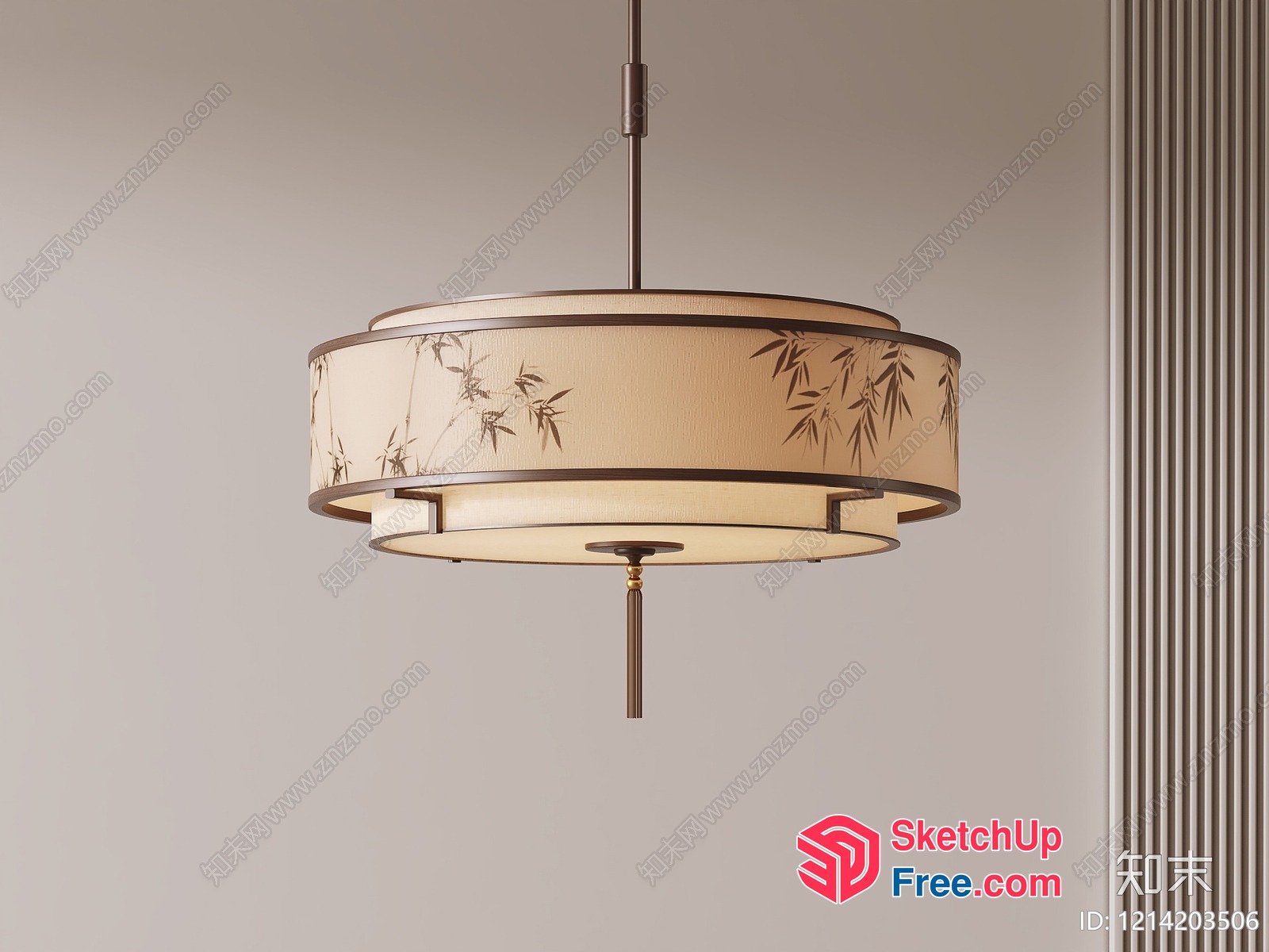 Elegant Japanese-Style Chandelier With Bamboo Motif 3D SketchUp File