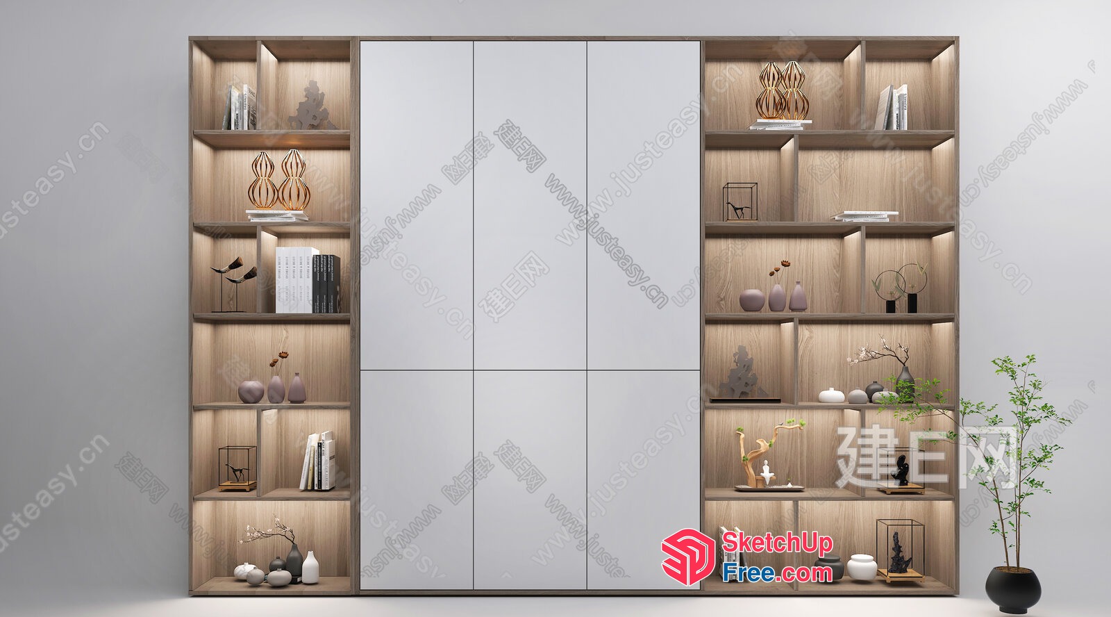 Modern Minimalist Bookcase With Decorative Shelving 3D SketchUp File