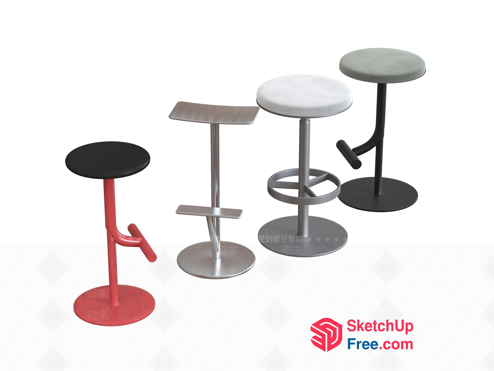 Modern Stools With Adjustable Heights And Colored Bases 3D SketchUp File