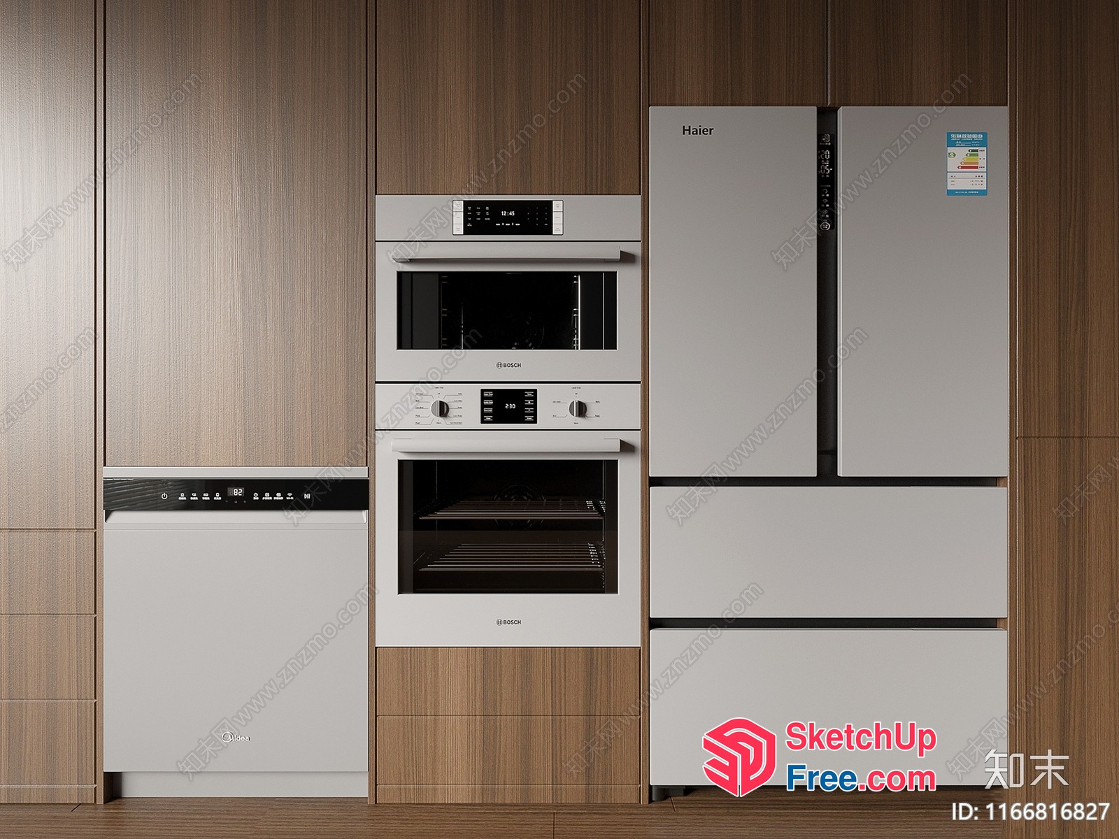 Modern Kitchen Appliances In A Sleek White And Wood Design 3D SketchUp File