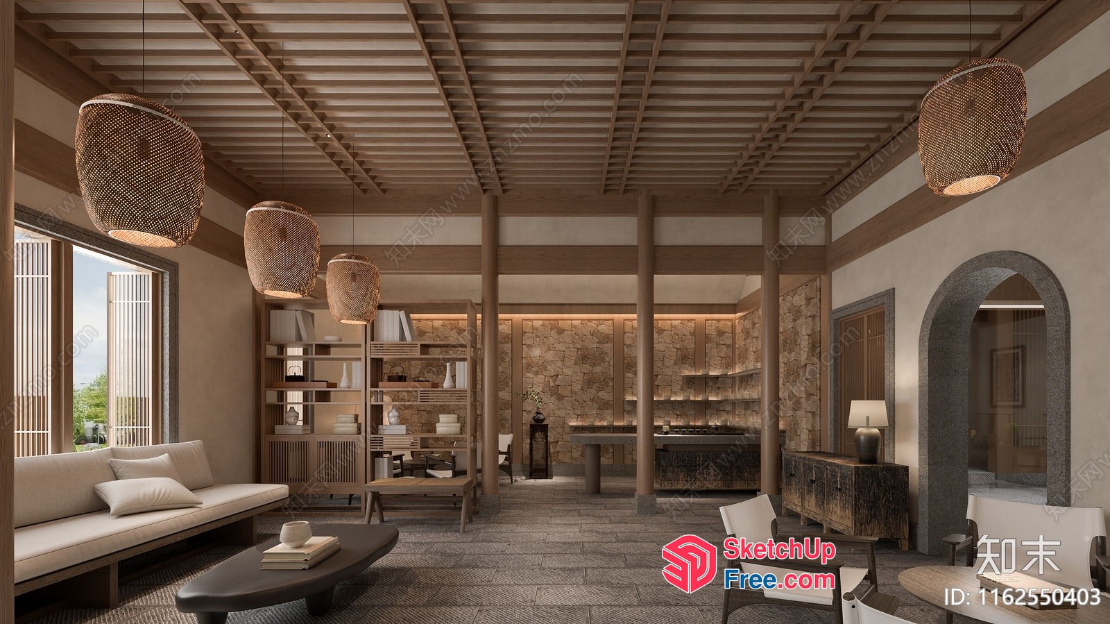 Cozy Japanese-Style Living Room With Natural Materials 3D SketchUp File