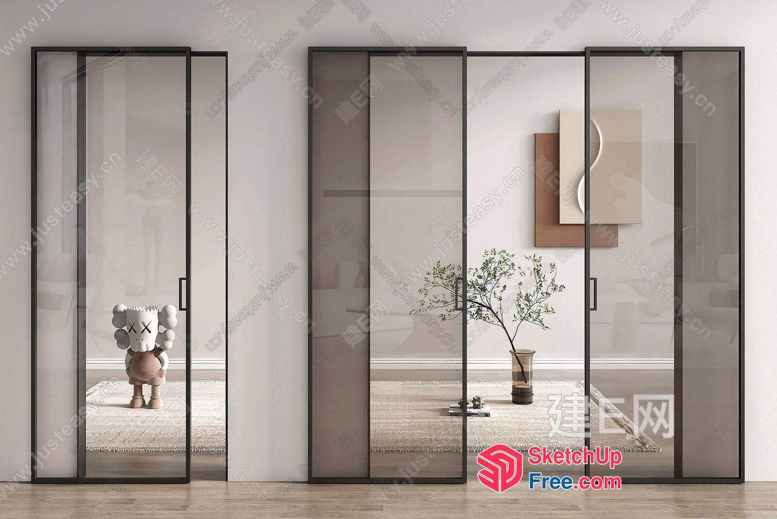 Modern Minimalist Interior With Glass Doors And Decorative Art 3D SketchUp File