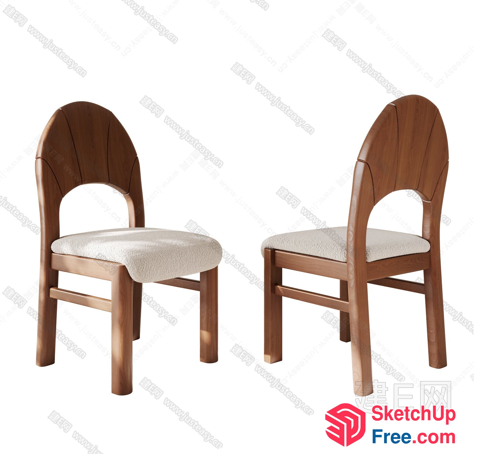 Two Wooden Chairs With White Cushions 3D SketchUp File