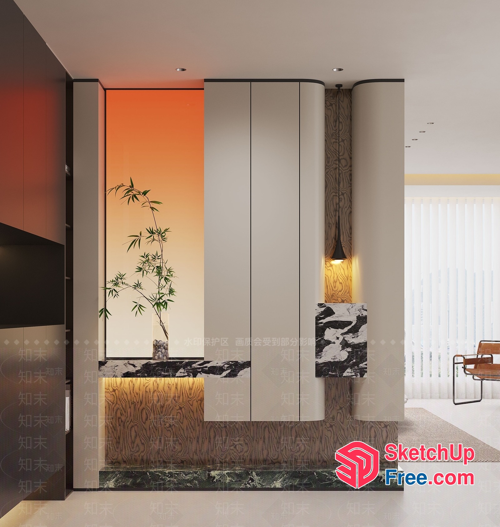 Modern Minimalist Pillars And Lighting 3D SketchUp File