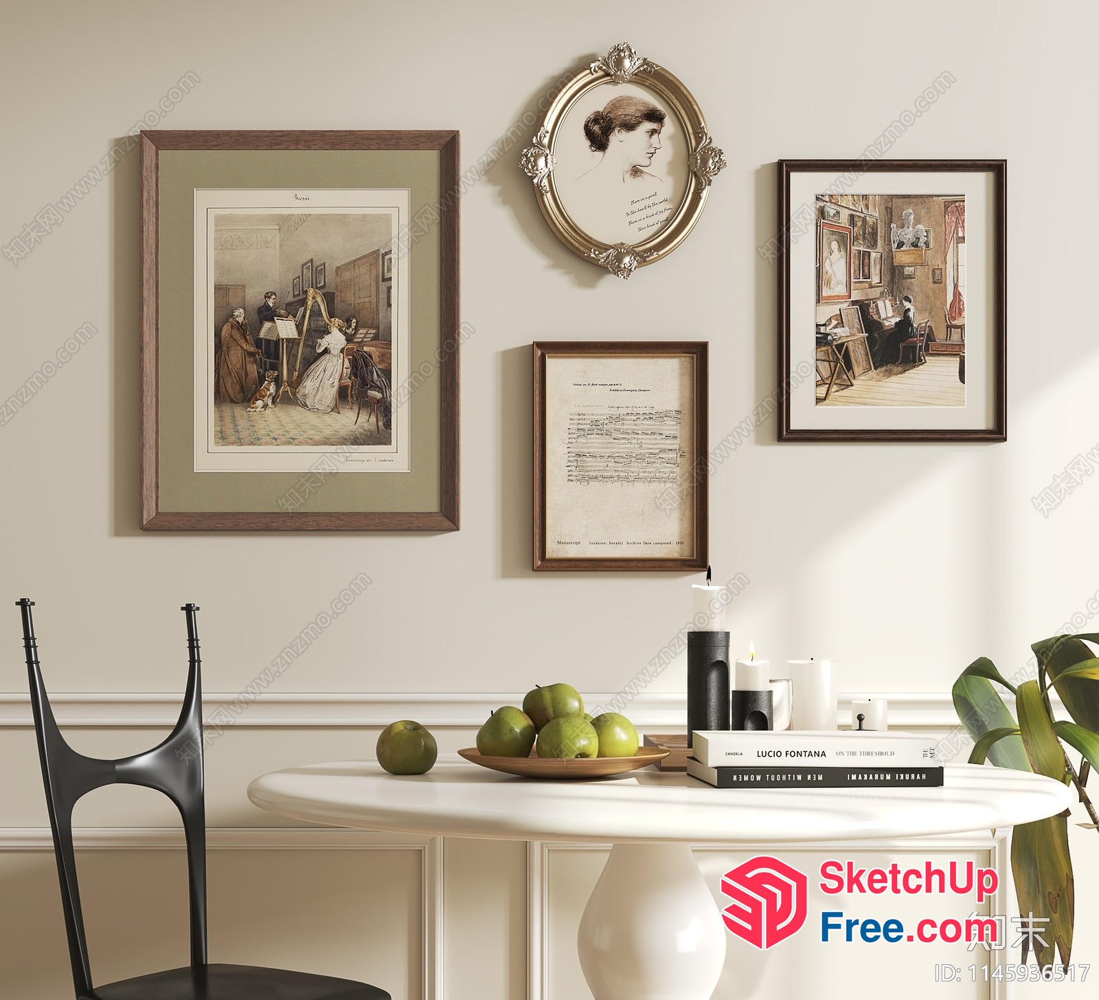Elegant White Dining Room With Classic Framed Art 3D SketchUp File