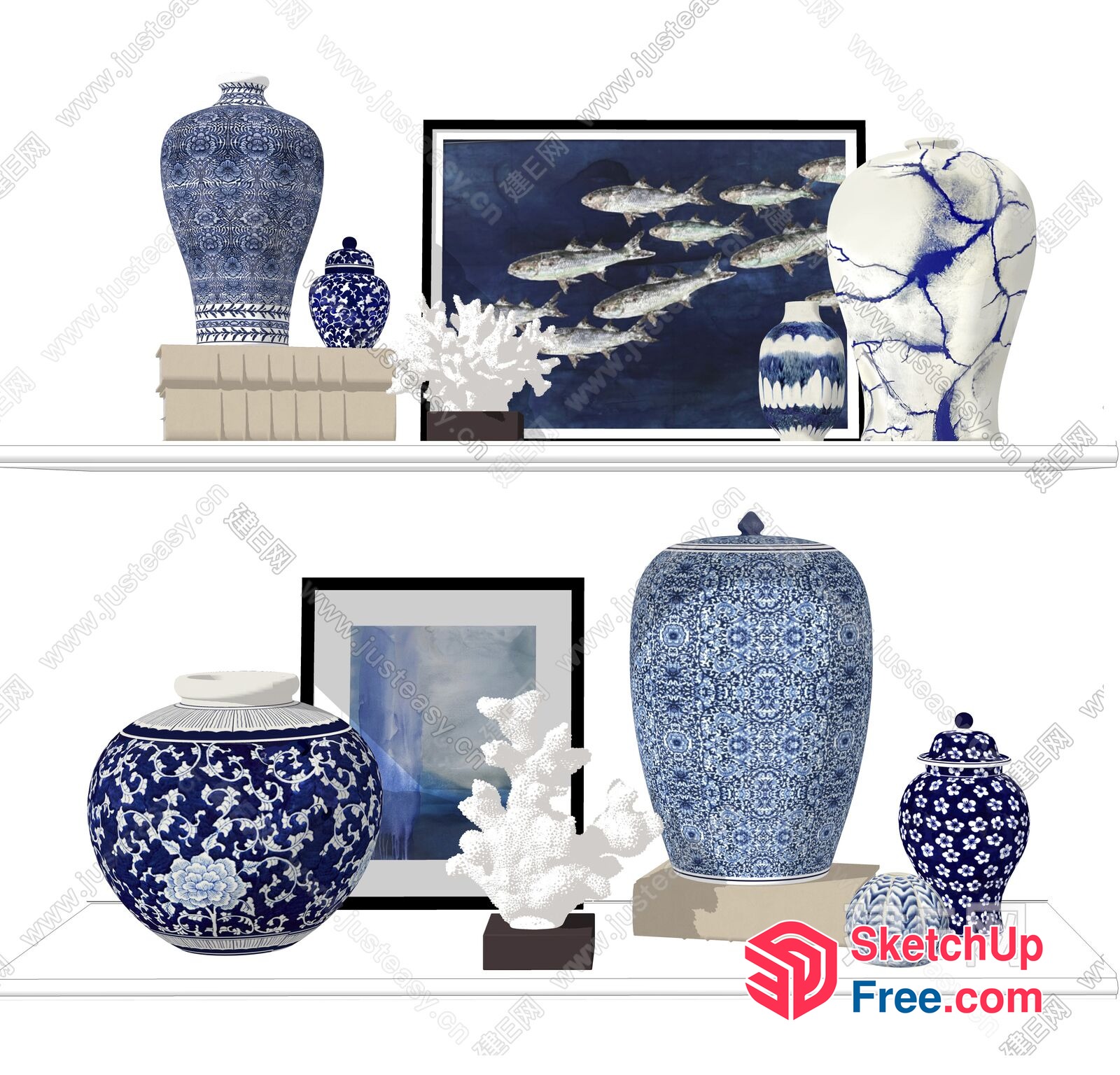 Blue And White Porcelain Decor Collection 3D SketchUp File