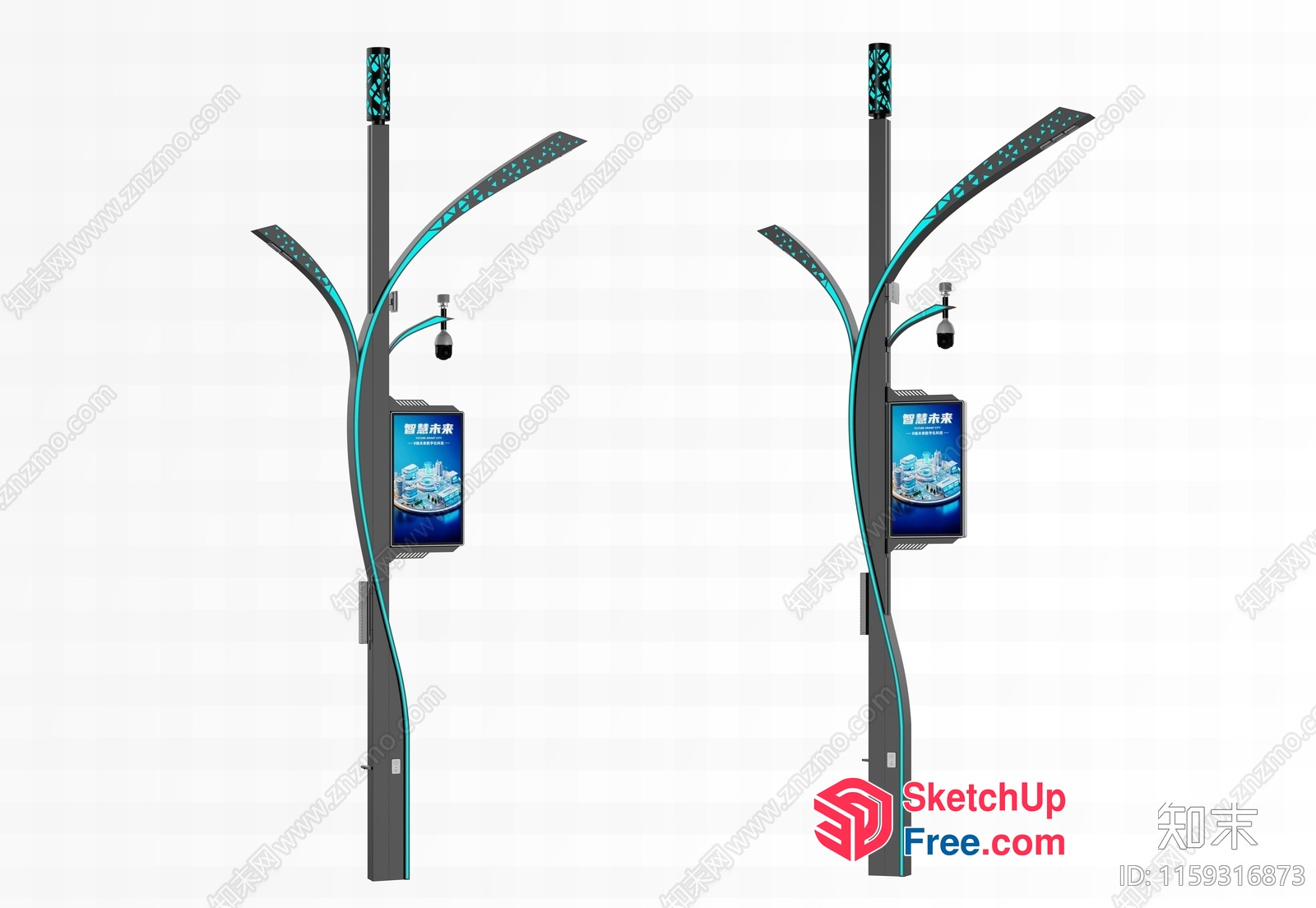Modern Street Light Poles With Advertising Screens 3D SketchUp File