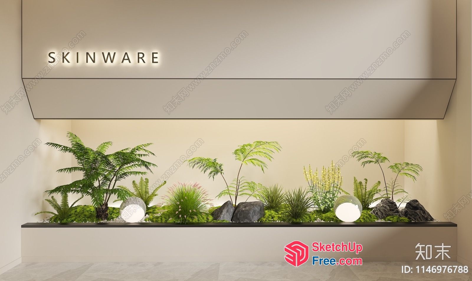 Interior Decor With Plants And Lighting 3D SketchUp File