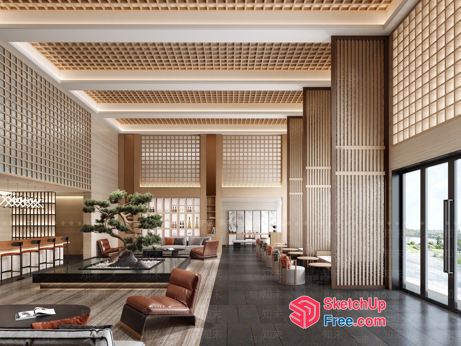 Modern Japanese Style Interior Design With Glass Brick Accent 3D SketchUp File