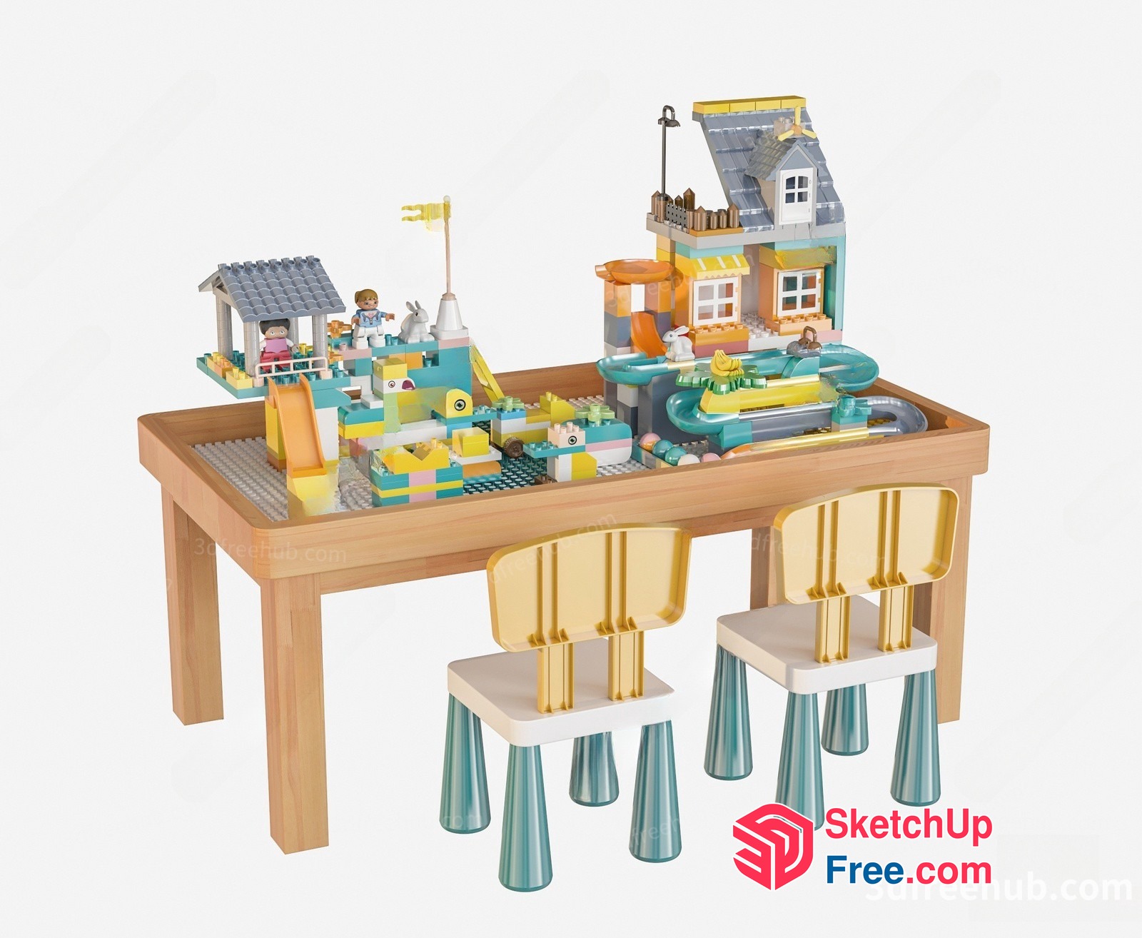 Colorful Toy Blocks On A Wooden Table 3D SketchUp File