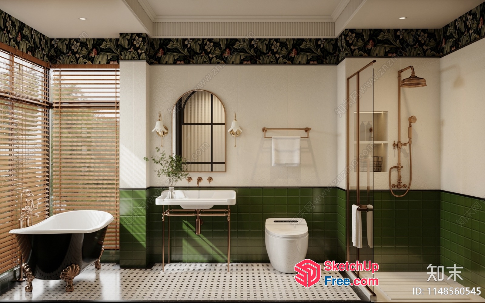Elegant Green And White Bathroom Interior 3D SketchUp File