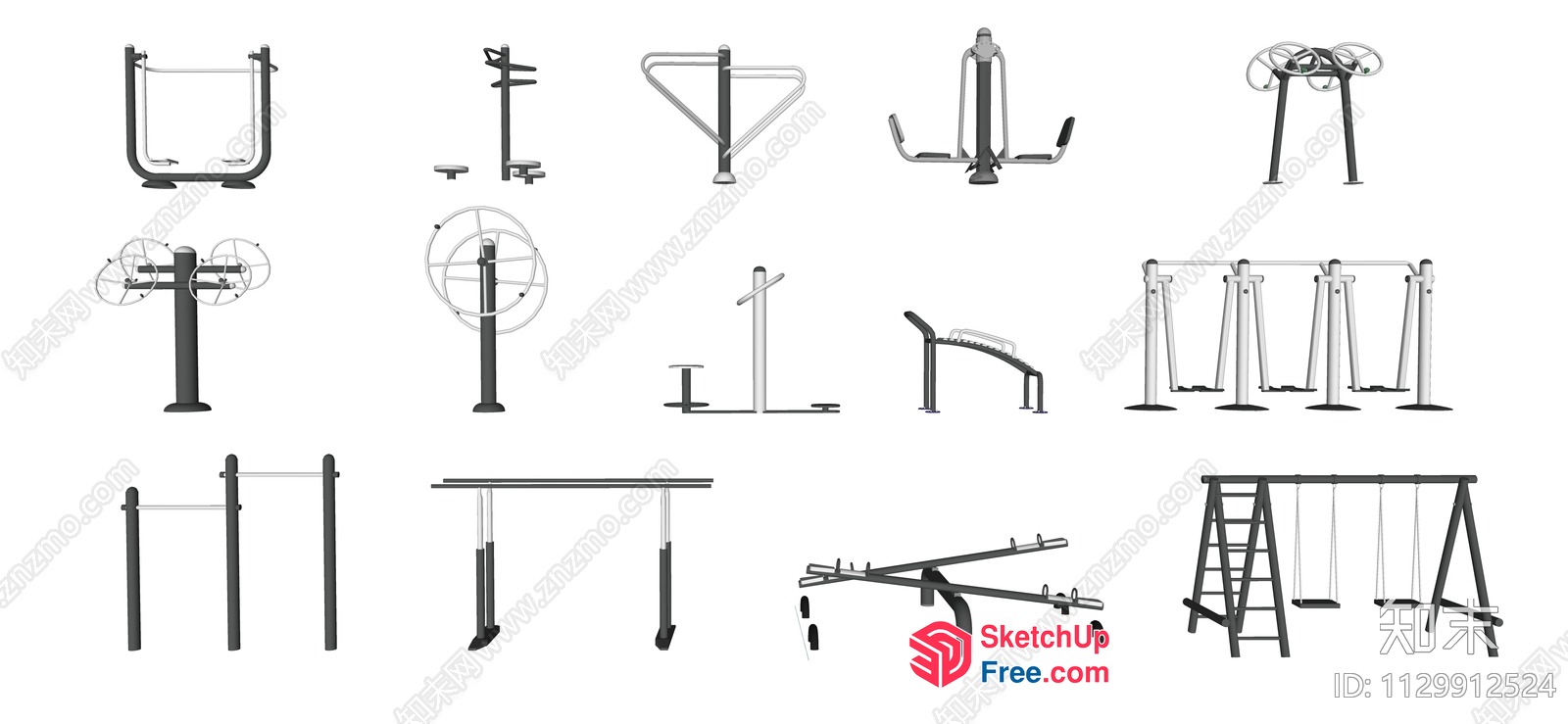Outdoor Exercise Equipment Collection 3D SketchUp File