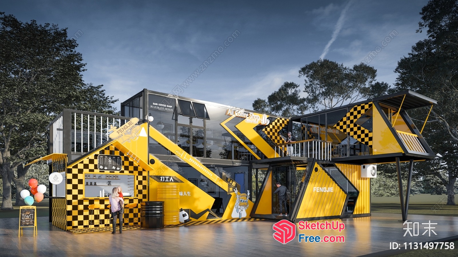 Modern Industrial-Style Yellow And Black Coffee Shop 3D SketchUp File