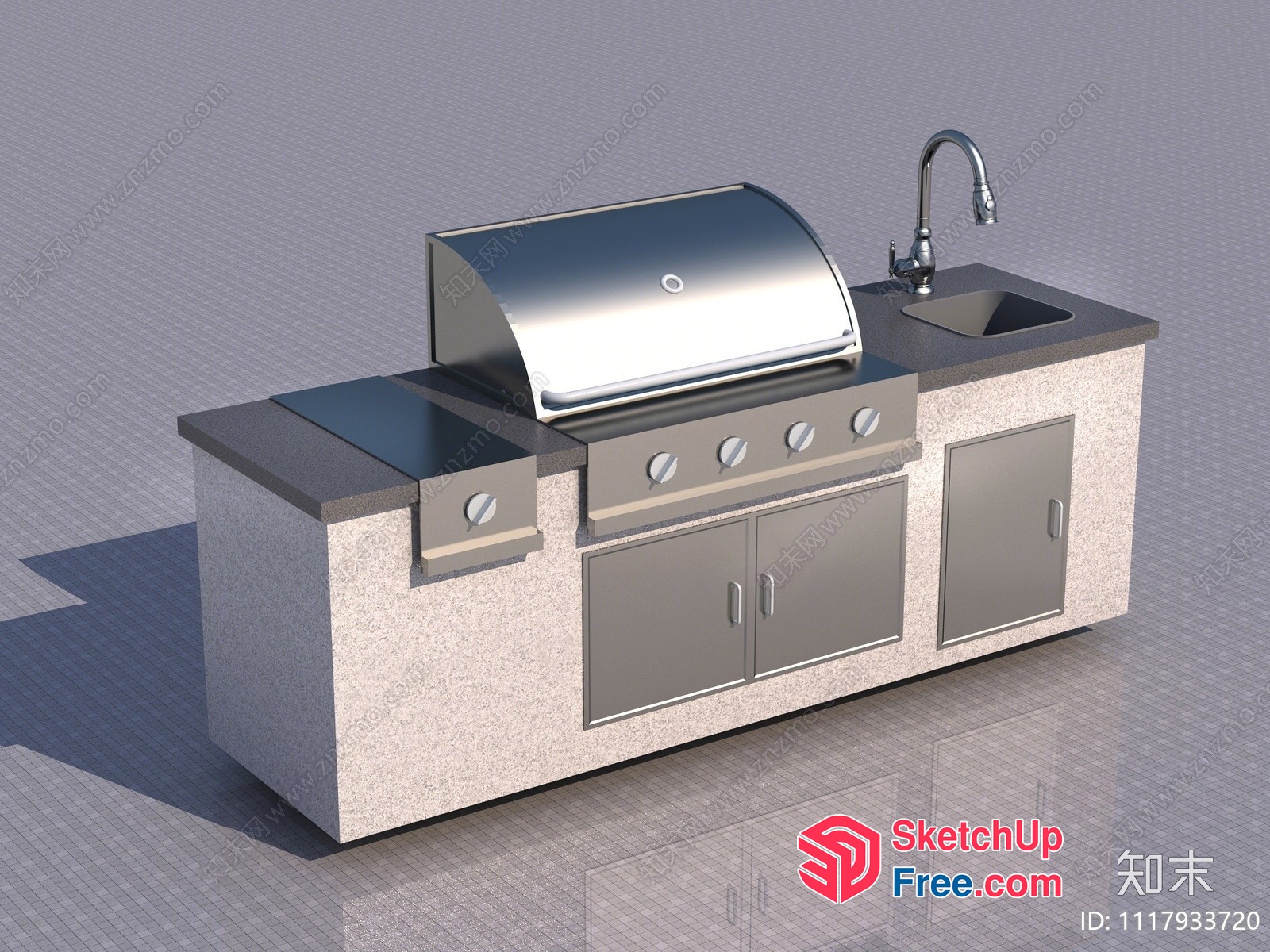 Outdoor Kitchen With Grill And Sink 3D SketchUp File