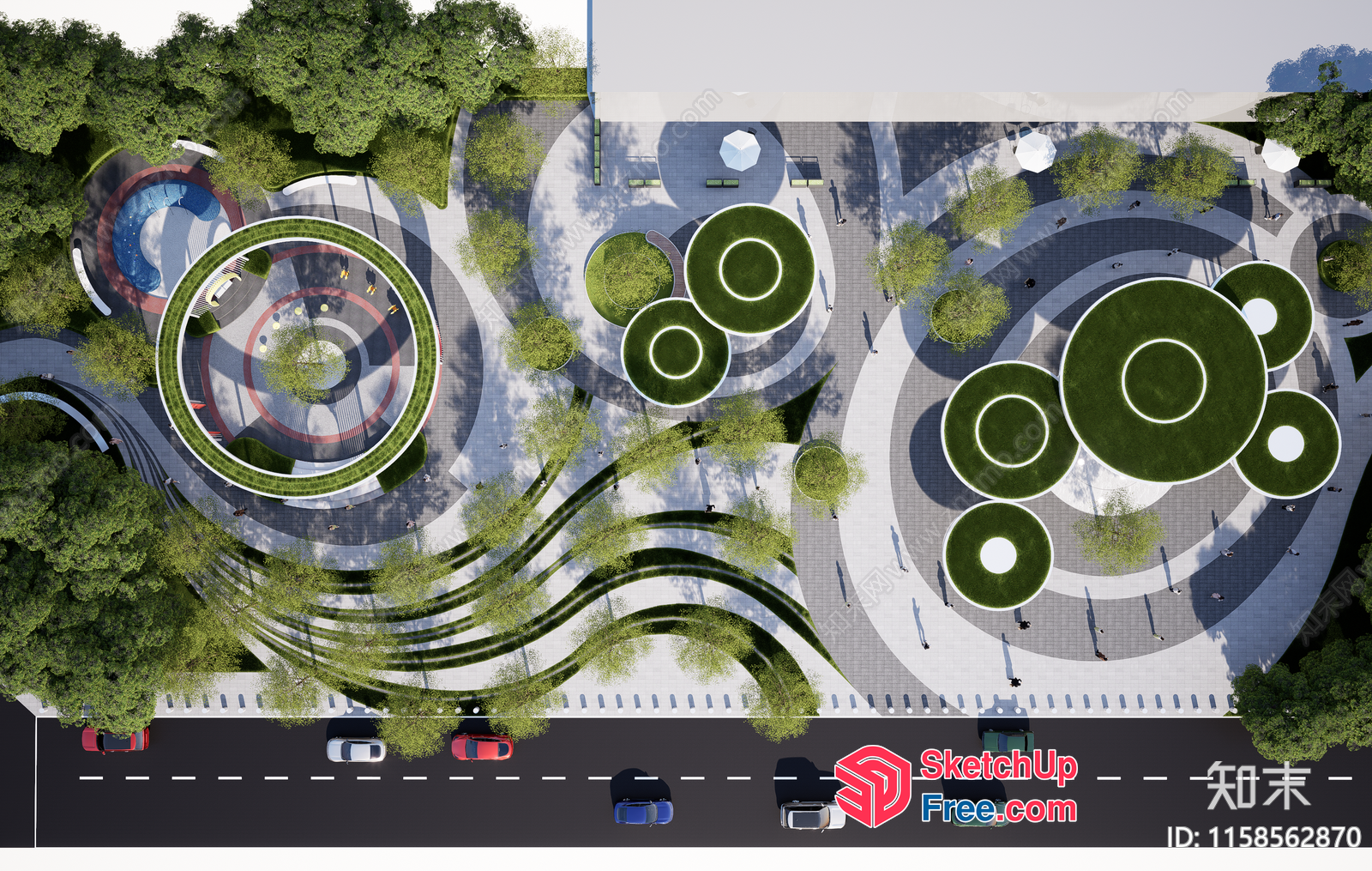 Circular Park Design With Unique Landscaping Features 3D SketchUp File