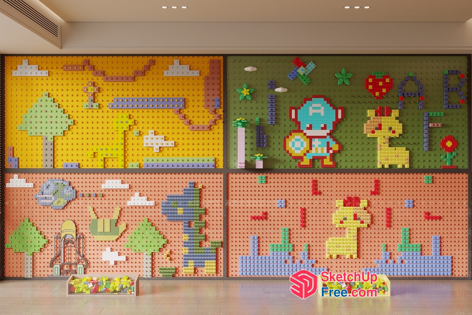 Colorful Pixel Art Wall 3D SketchUp File
