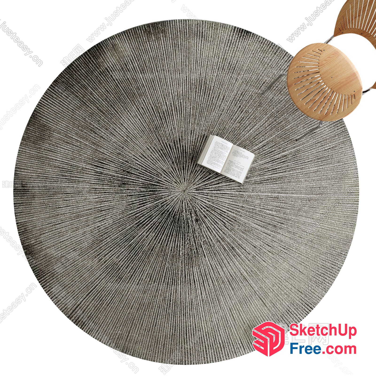 Round Grey Rug With Circular Design And Book On Top 3D SketchUp File