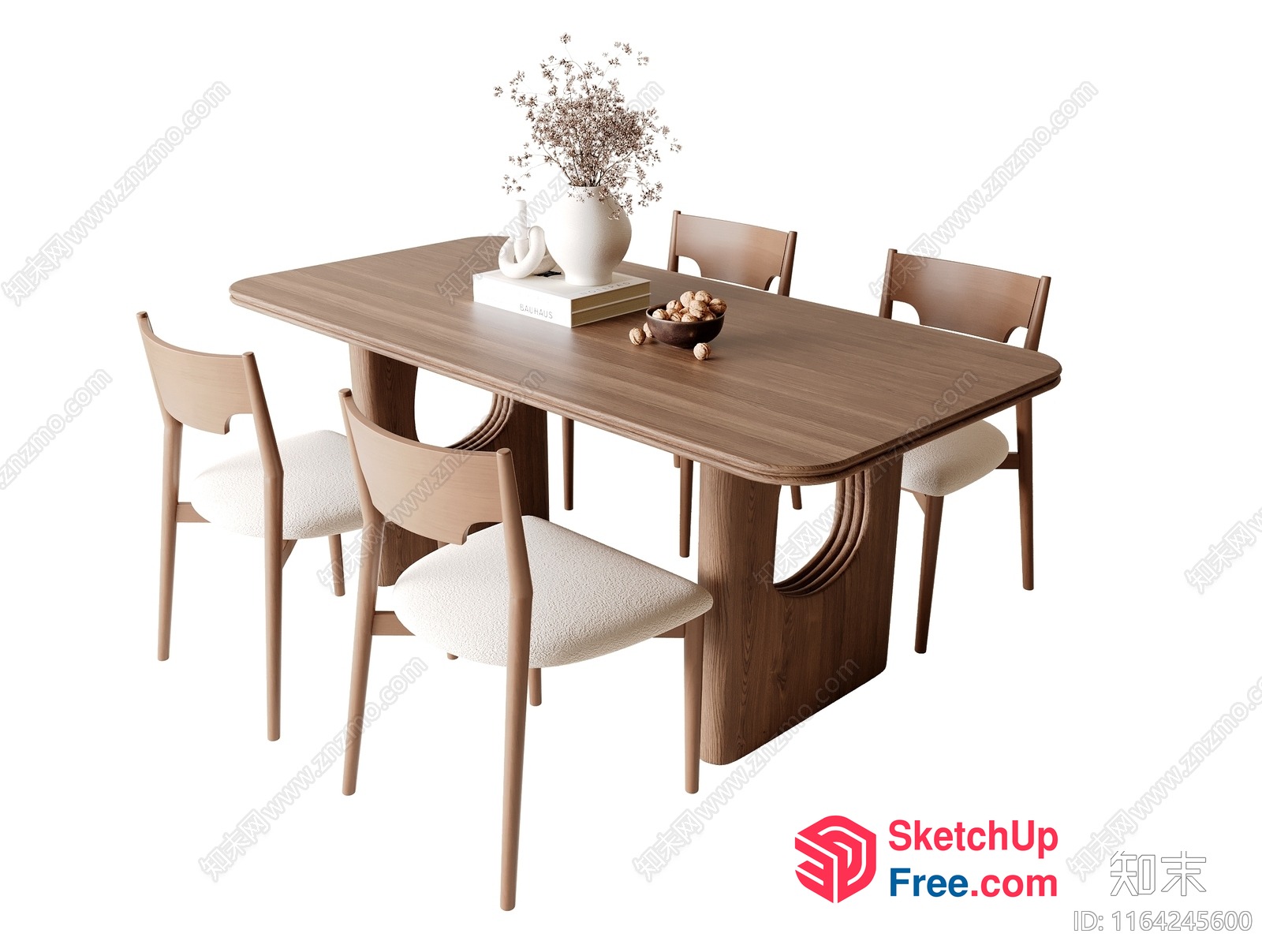 Modern Dining Table Set With Natural Wood Finish 3D SketchUp File