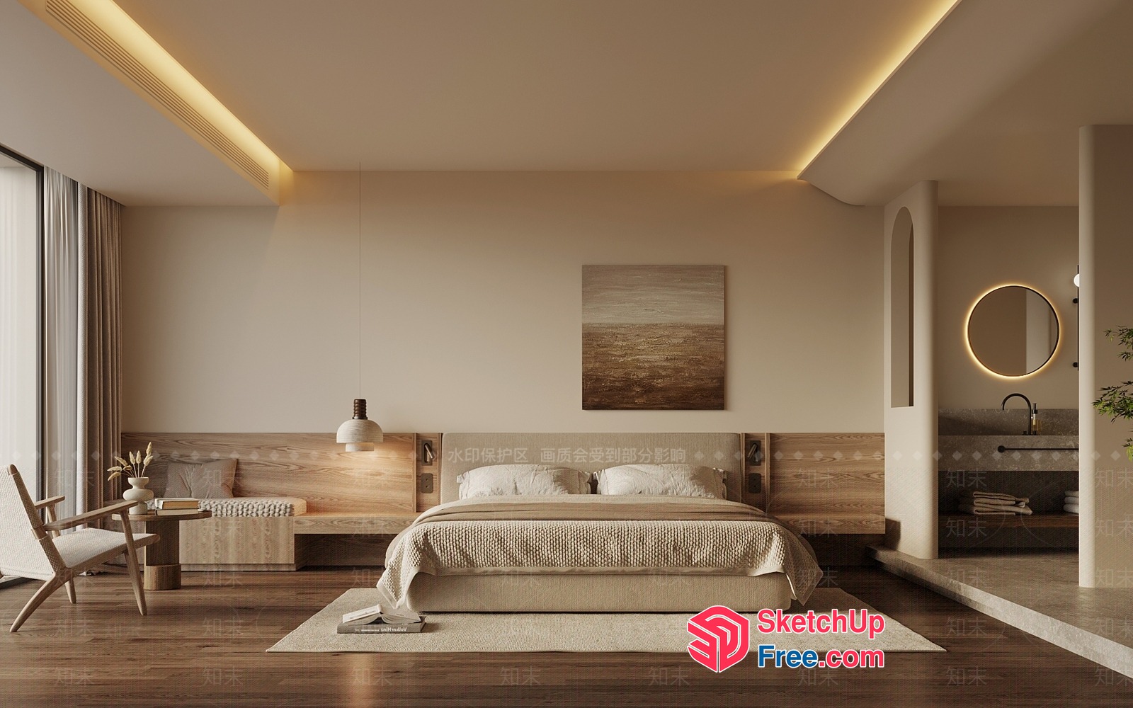 Minimalist Bedroom Interior Design With Natural Wood Accents 3D SketchUp File