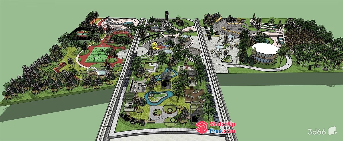 3D Rendering Of A Park With Various Amenities 3D SketchUp File