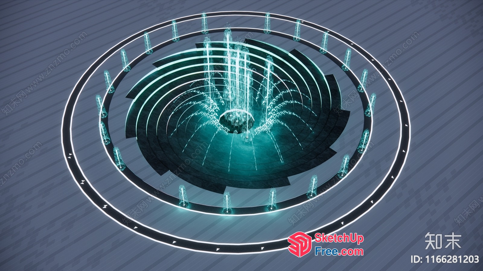 Futuristic Circular Structure With Blue-Green Light Patterns 3D SketchUp File