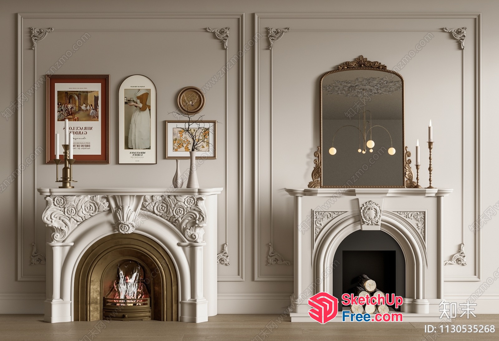 Classic European-Style Fireplace And Mantlepiece 3D SketchUp File