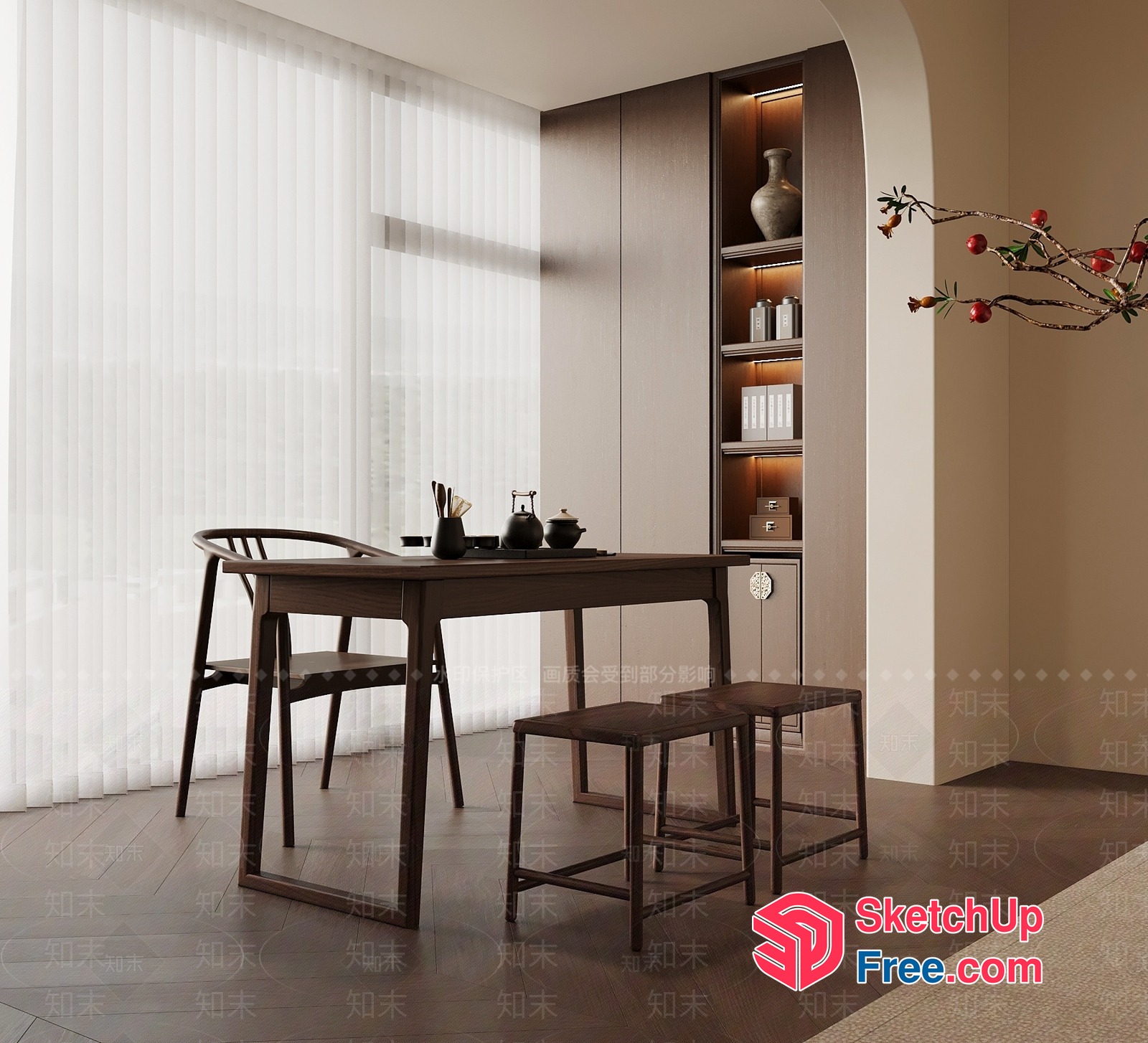 Elegant Dining Room With Natural Light 3D SketchUp File