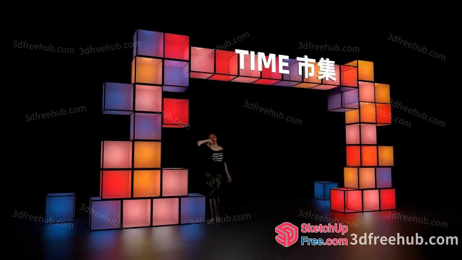 Time Entrance With Colorful Lighted Blocks 3D SketchUp File