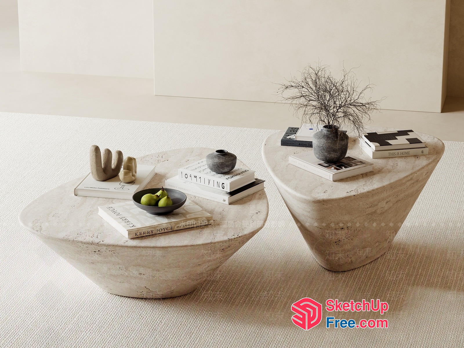 Elegant Stone Coffee Tables And Side Table 3D SketchUp File
