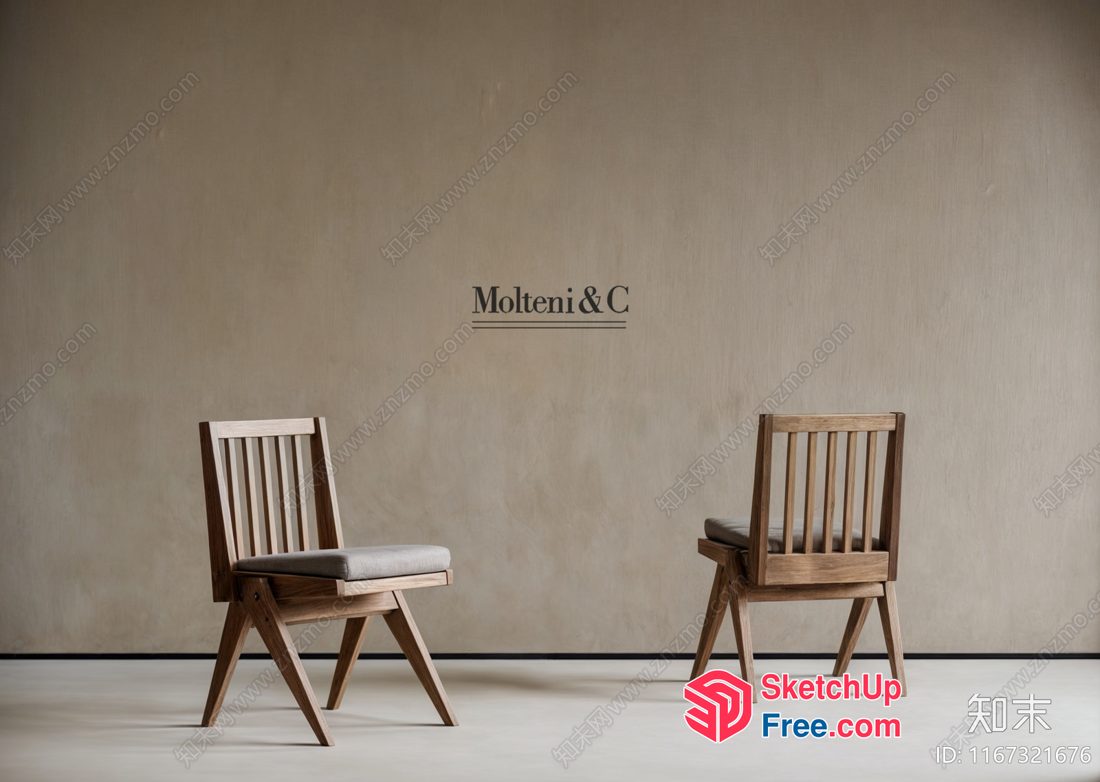 Two Wooden Chairs And A Wall With A Logo 3D SketchUp File