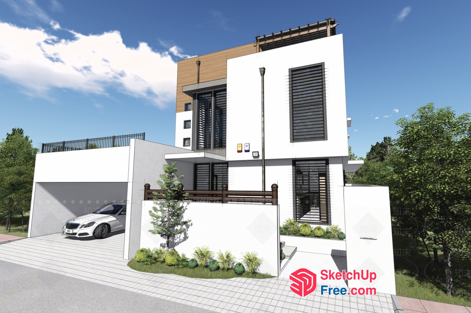 Modern Villa With Garage And Carport 3D SketchUp File