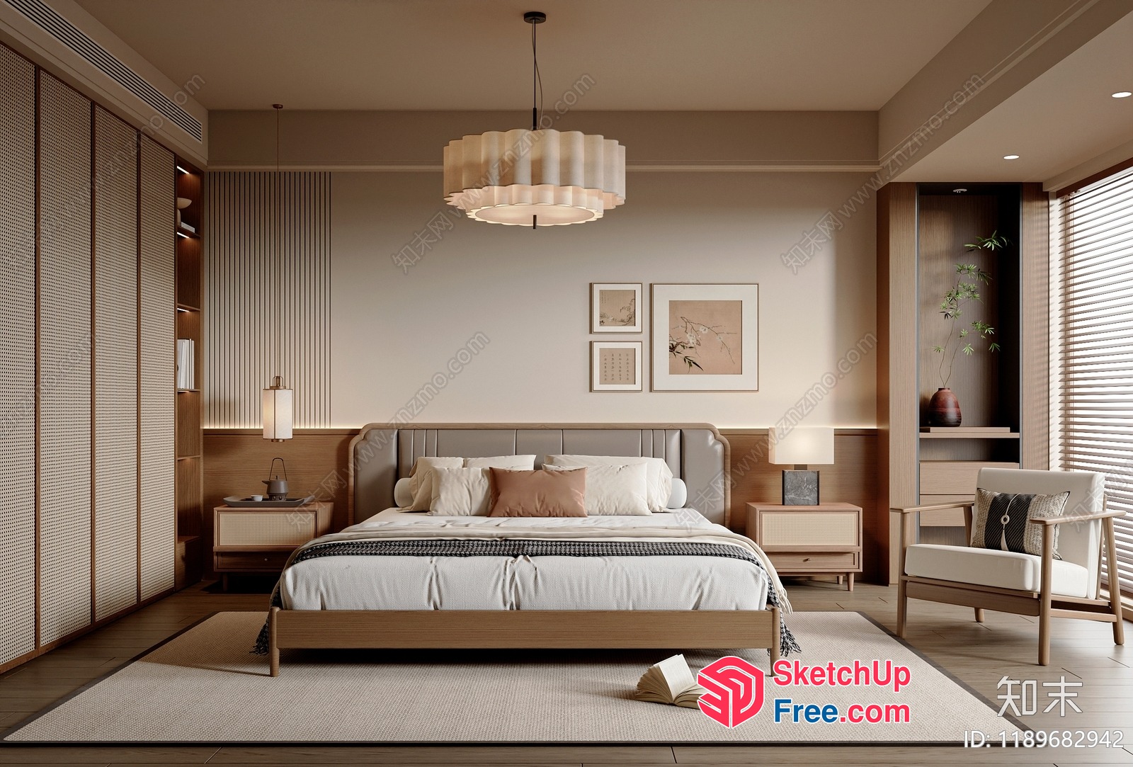 Minimalist Japanese-Style Bedroom Interior 3D SketchUp File