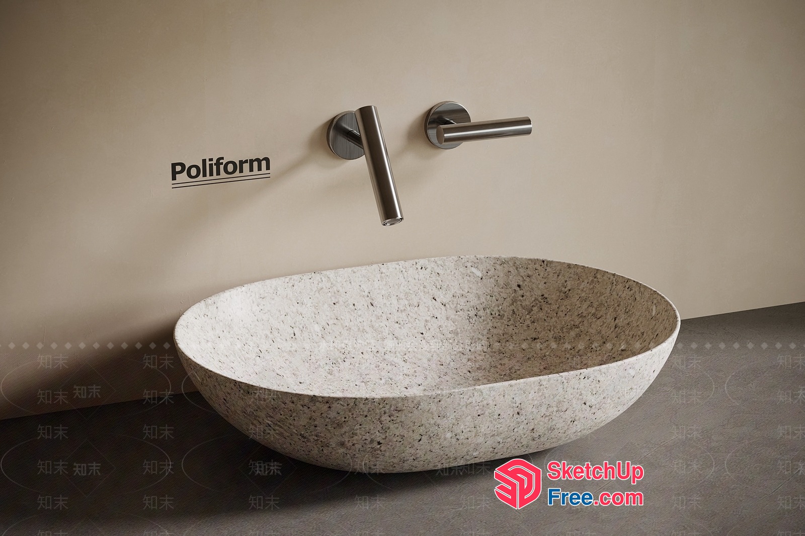 Poliform Modern Minimalist Bathroom Sink With Faucet And Wall Mounted Handle 3D SketchUp File