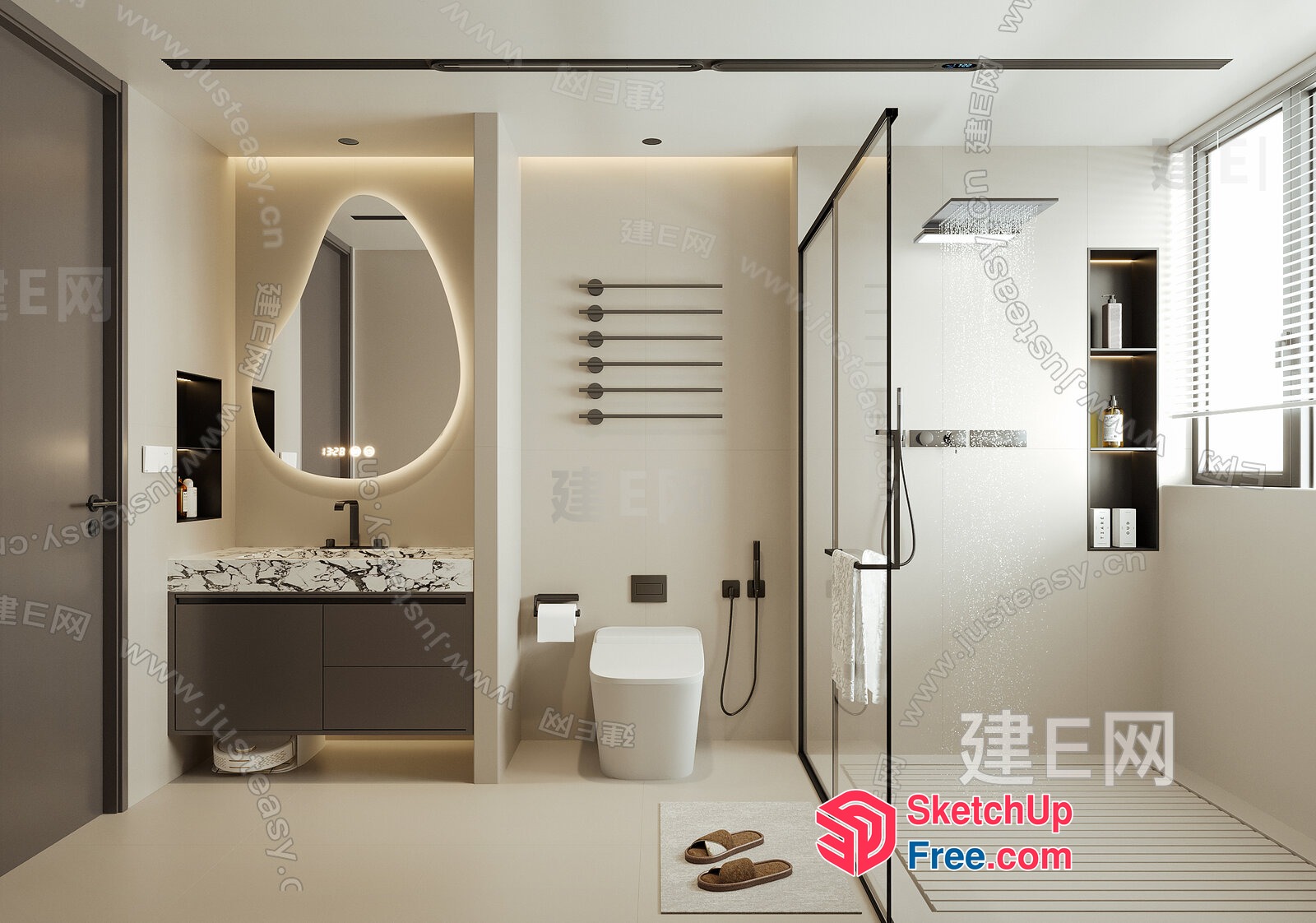 Modern Bathroom Interior Design With Sleek Fixtures 3D SketchUp File