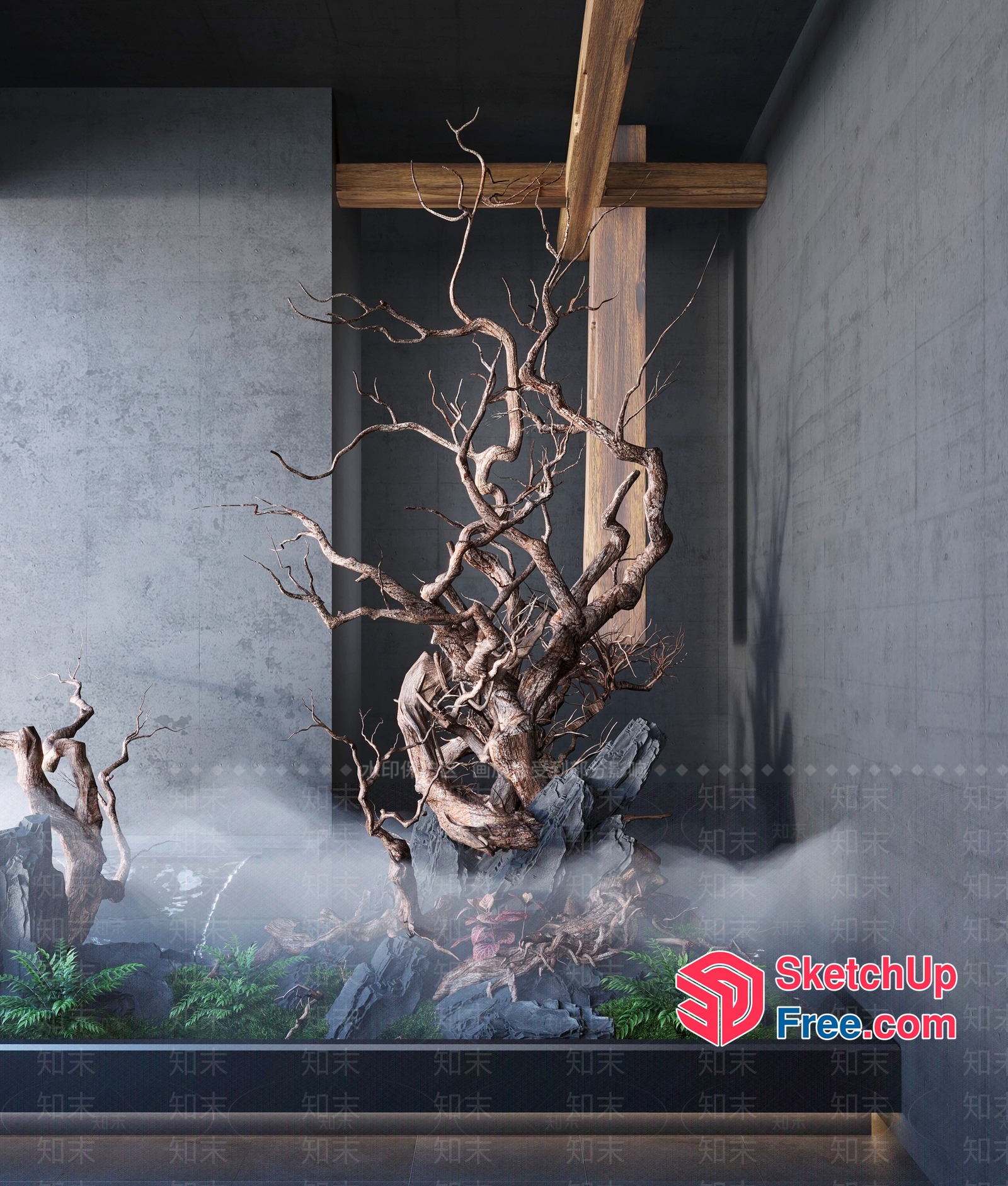 Natural Stone And Wood Interior Decor 3D SketchUp File