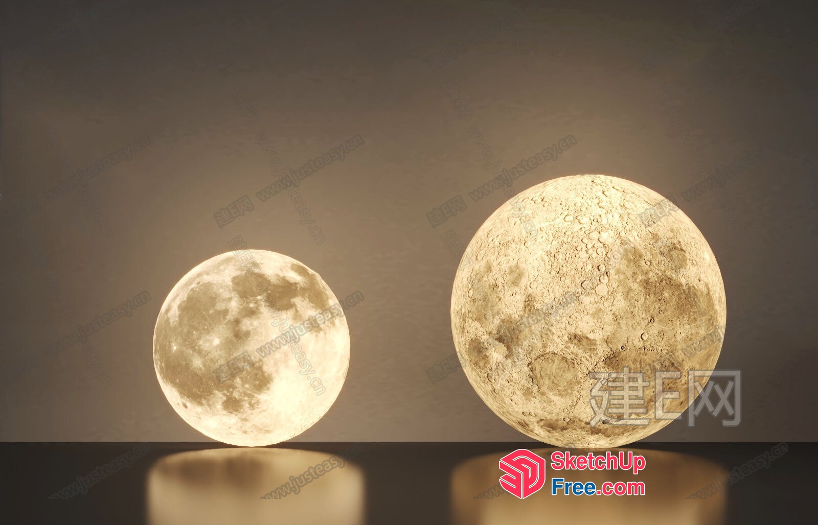 Large And Small Moon Objects 3D SketchUp File