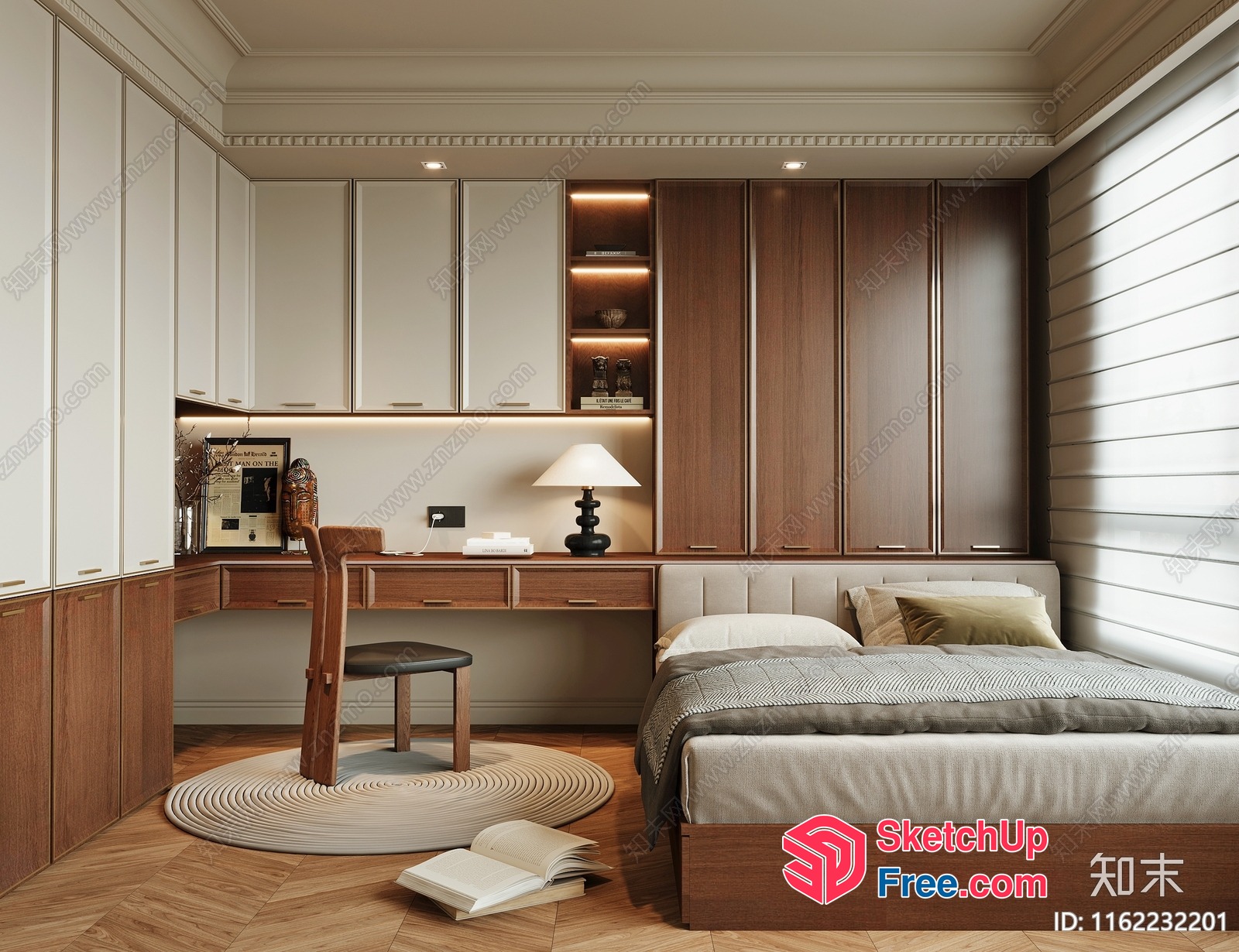 Classic European-Style Bedroom With Wooden Furniture 3D SketchUp File