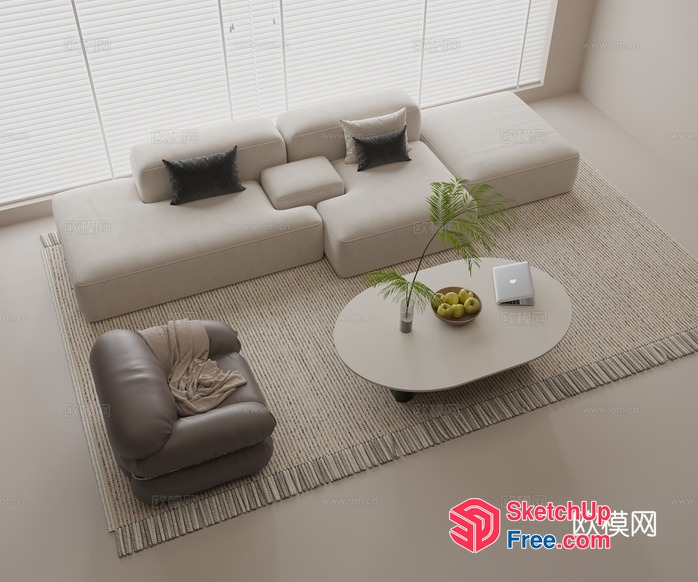 Minimalist Living Room With Beige Furniture And Natural Light 3D SketchUp File