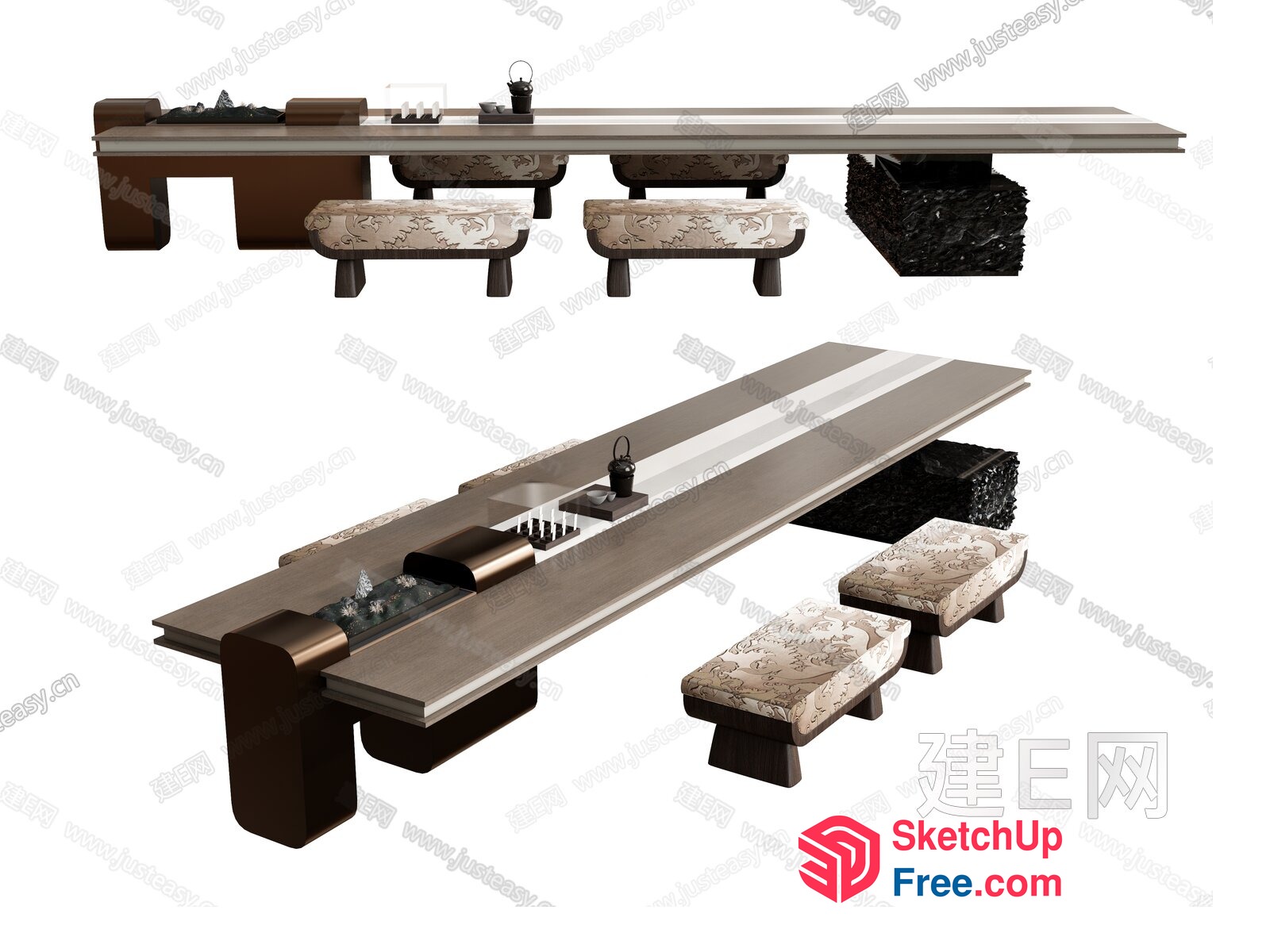 Modern Long Dining Table And Chairs 3D SketchUp File