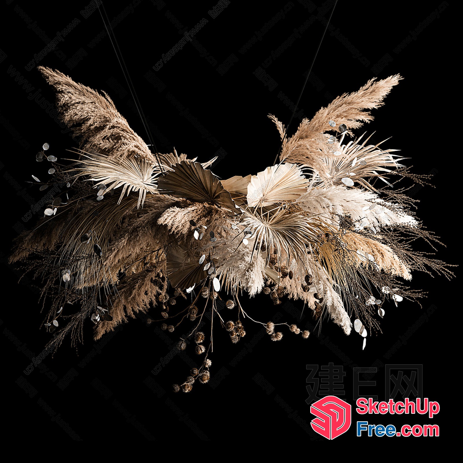 Dried Flower Arrangement With Pampas Grass And Palm Leaves 3D SketchUp File