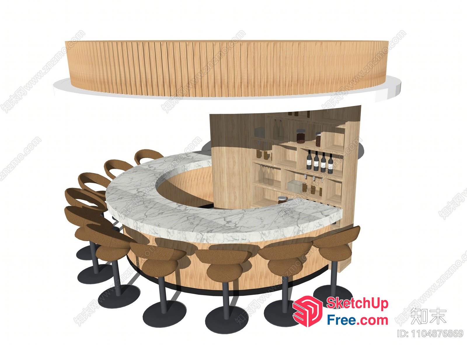 Modern Bar Interior Design With Wine Bottles And Stools 3D SketchUp File