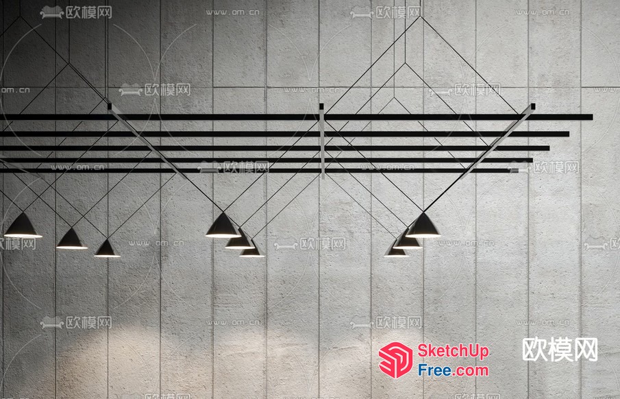 Modern Industrial Light Fixtures On Metal Beams 3D SketchUp File