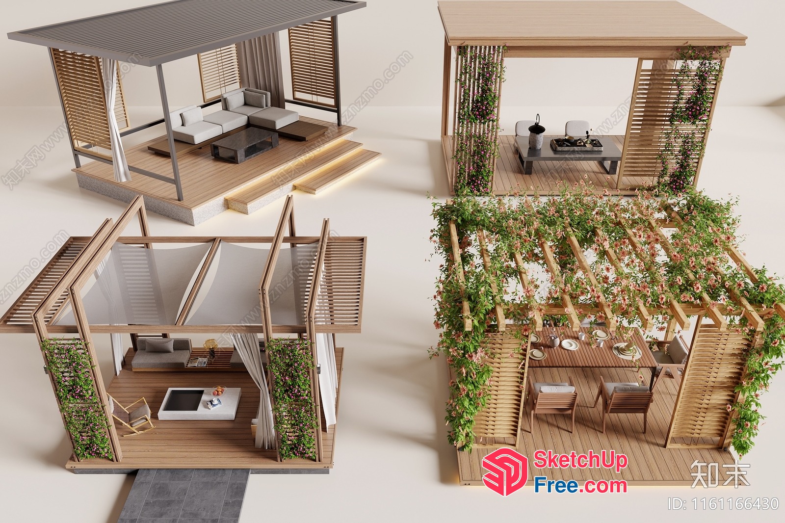 Modern Outdoor Living Space With Pergola And Patio Furniture 3D SketchUp File