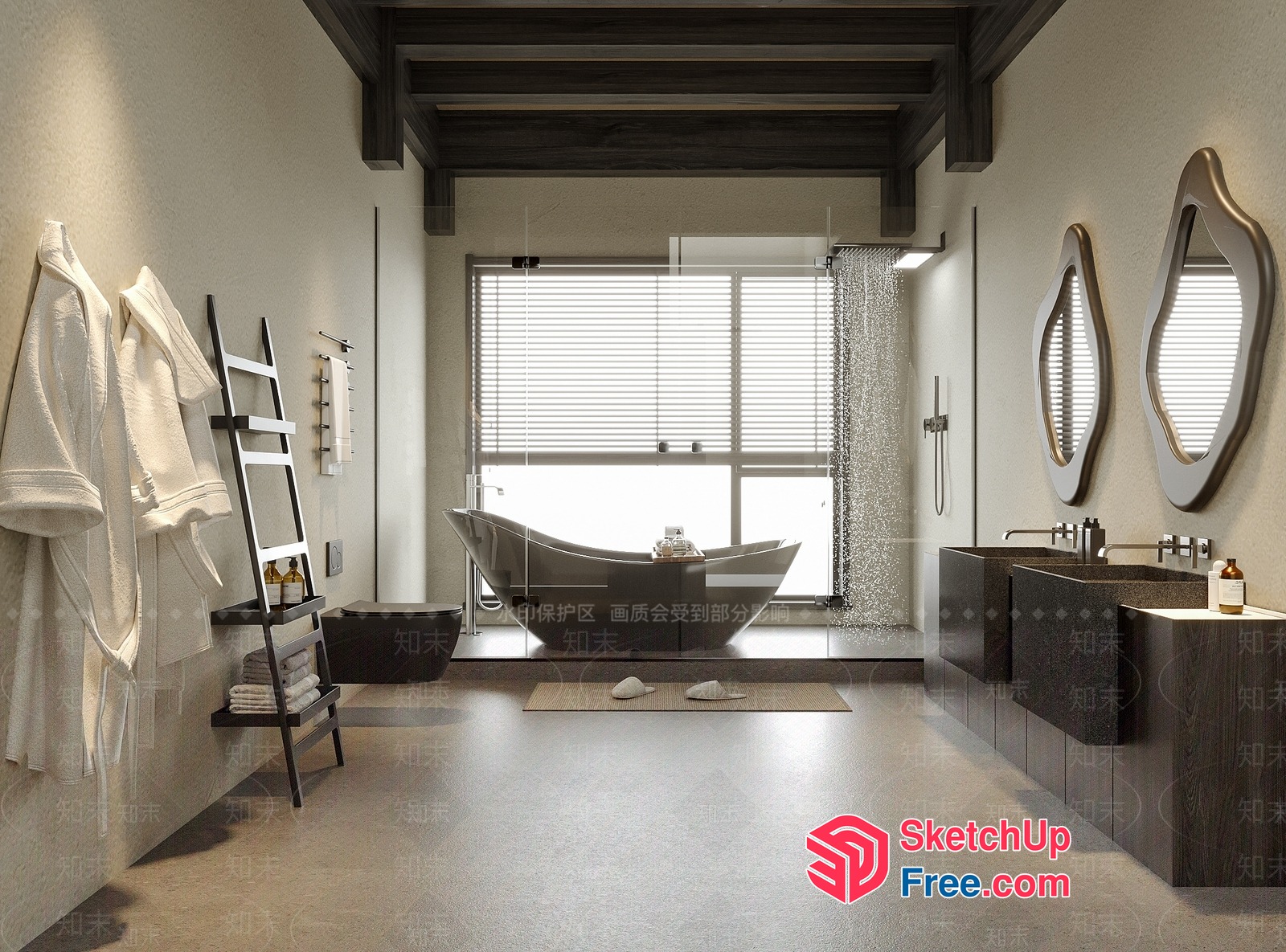 Modern Bathroom With Sleek Bathtub And Large Window 3D SketchUp File