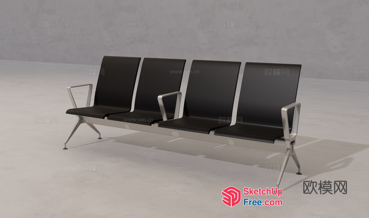 Long Bench With Armrests And Metal Legs 3D SketchUp File