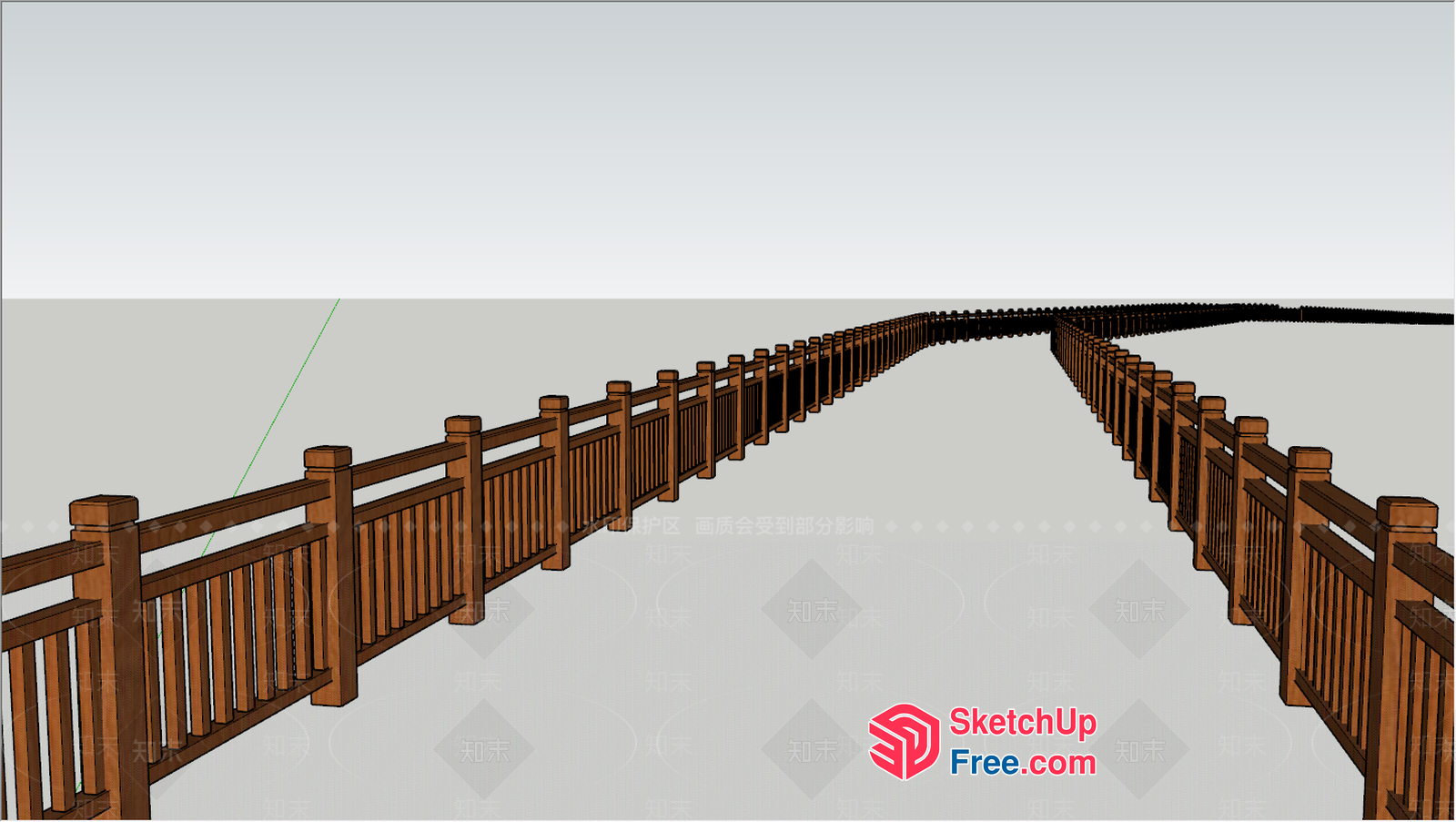 Wooden Railing And Fence Along A Long, Curved Pathway 3D SketchUp File