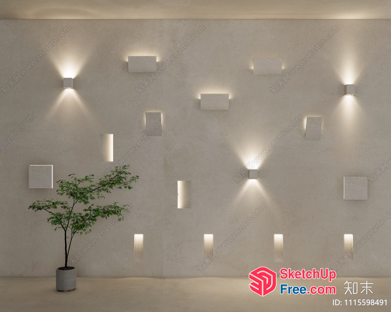 White Modern Wall Lights And Potted Plant 3D SketchUp File