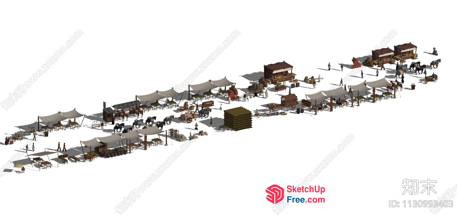 3D Rendering Of A Bustling Night Market Scene 3D SketchUp File