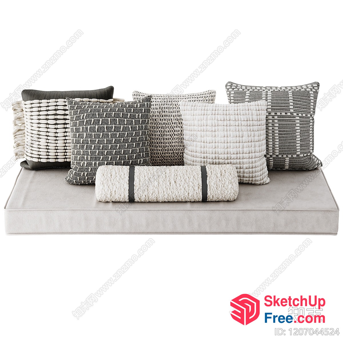 Modern Monochromatic Textured Pillows And Blanket Collection 3D SketchUp File