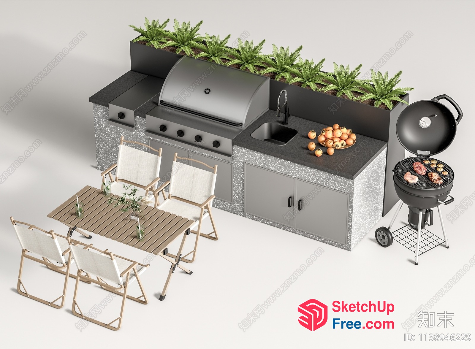 Outdoor Barbecue And Dining Area With Modern Furniture 3D SketchUp File